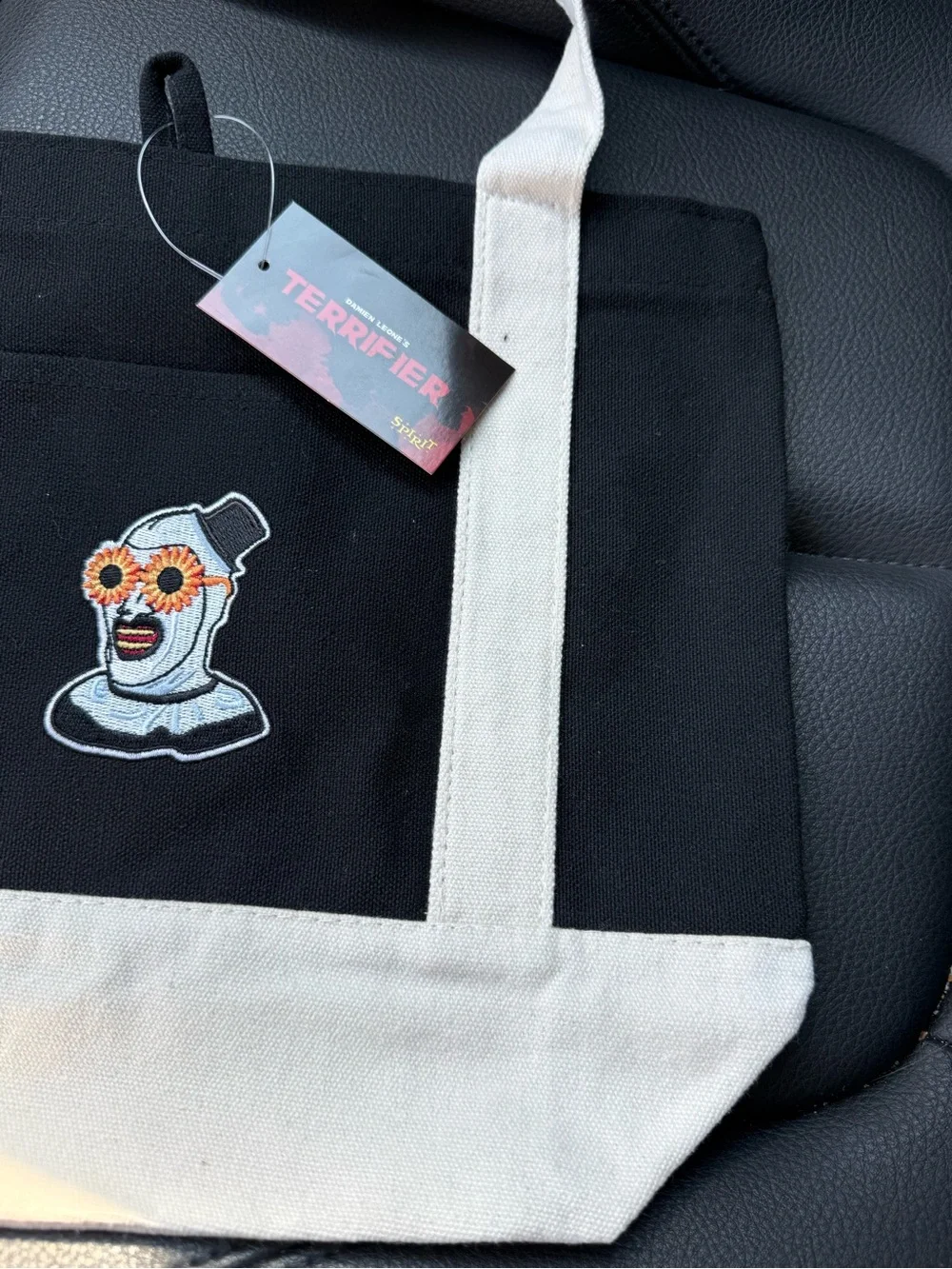 NEW 2026 Spirit Halloween Art The Clown Terrifier Black Beige Tote Bag